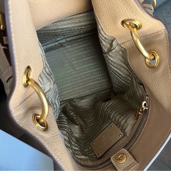 PRADA Beige Leather Hobo Shoulder Bag - Picture 6 of 14